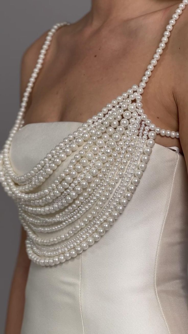 Muse Faux Pearl Multi Layer Body Chain Bralette