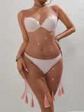 Mesh Rhinestone Bodycon Cover Up Dress