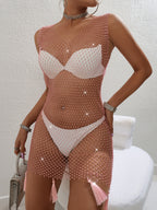 Mesh Rhinestone Bodycon Cover Up Dress