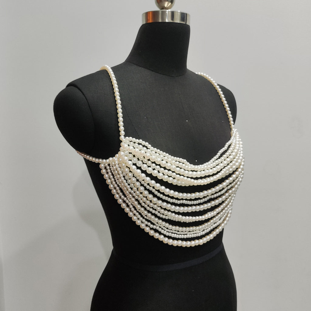 Muse Faux Pearl Multi Layer Body Chain Bralette