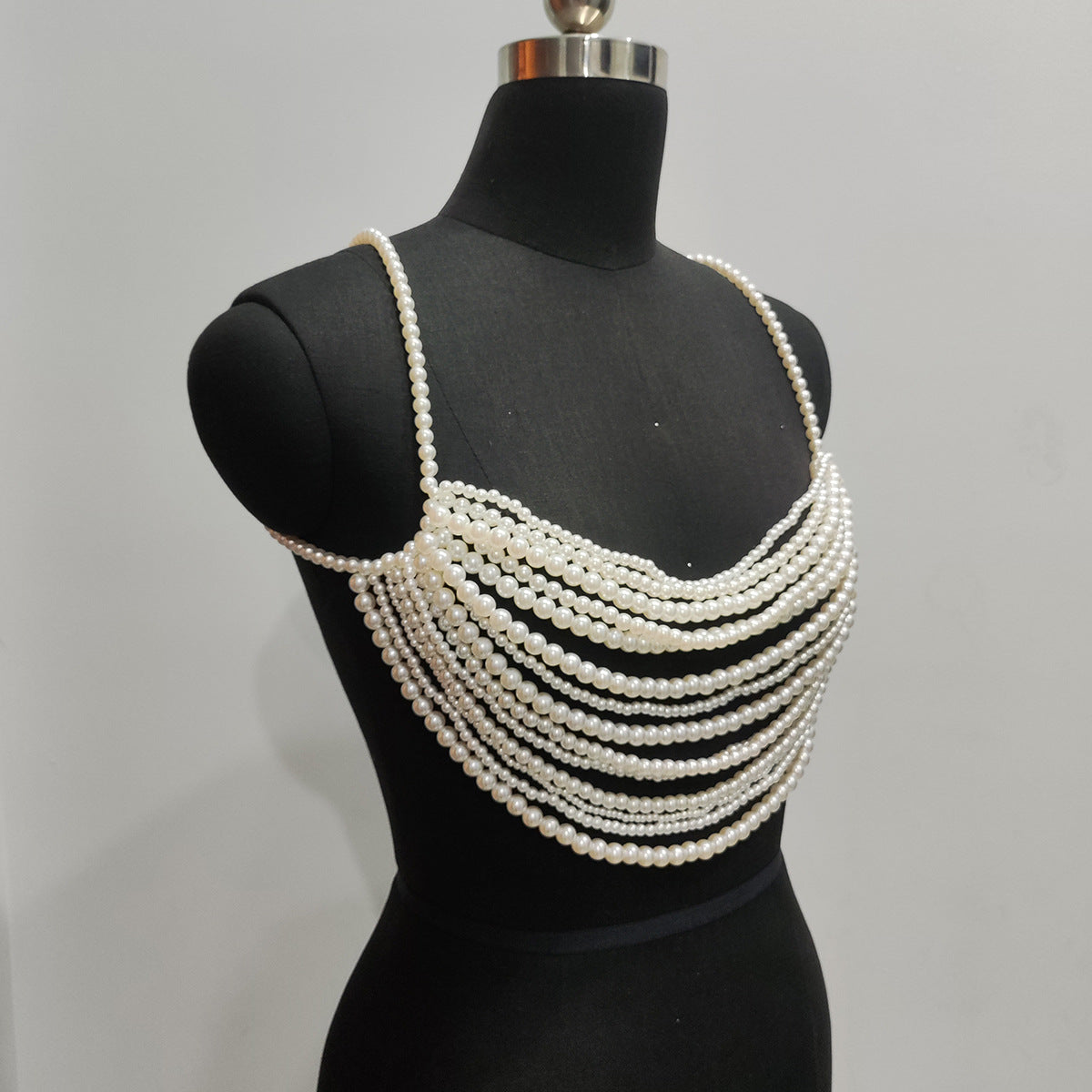Muse Faux Pearl Multi Layer Body Chain Bralette