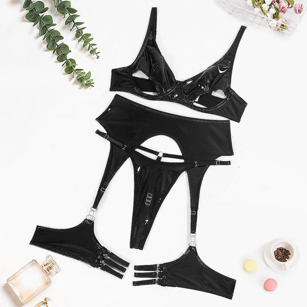 Muse Wet Look Patent Leather Lingerie Set