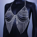 Noir Rhinestone Tassel Body Chain Bralette