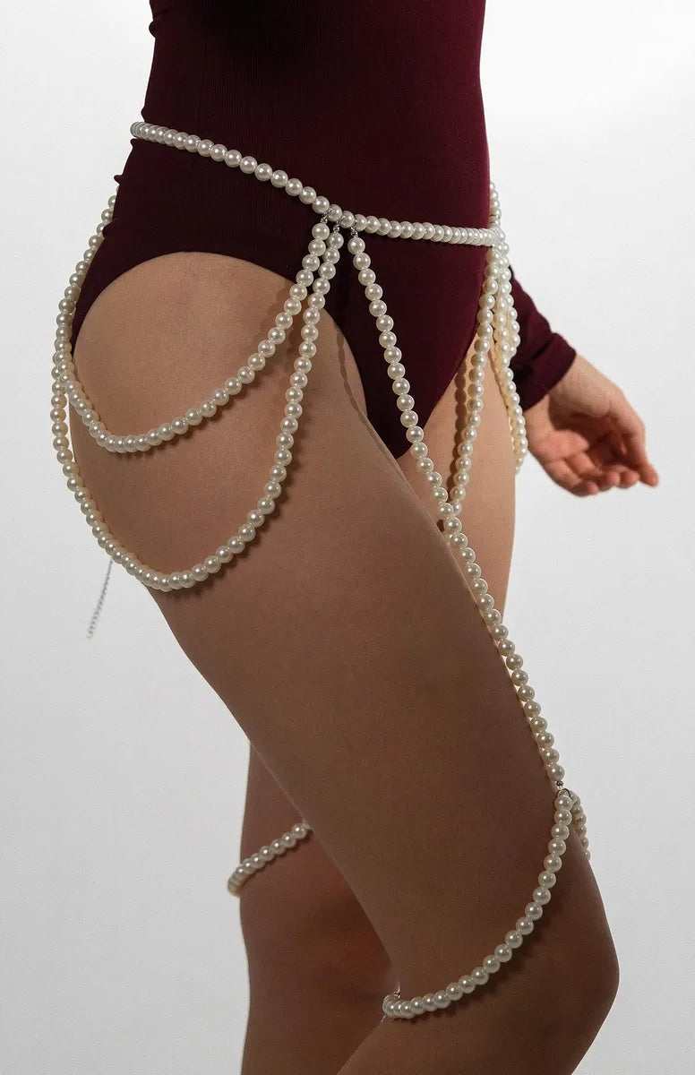 Faux Pearl Waist Thigh Chain Body Jewelry
