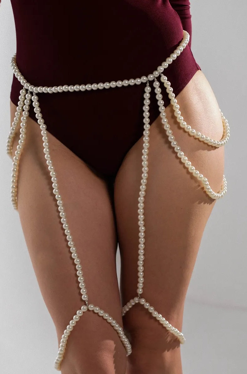 Faux Pearl Waist Thigh Chain Body Jewelry